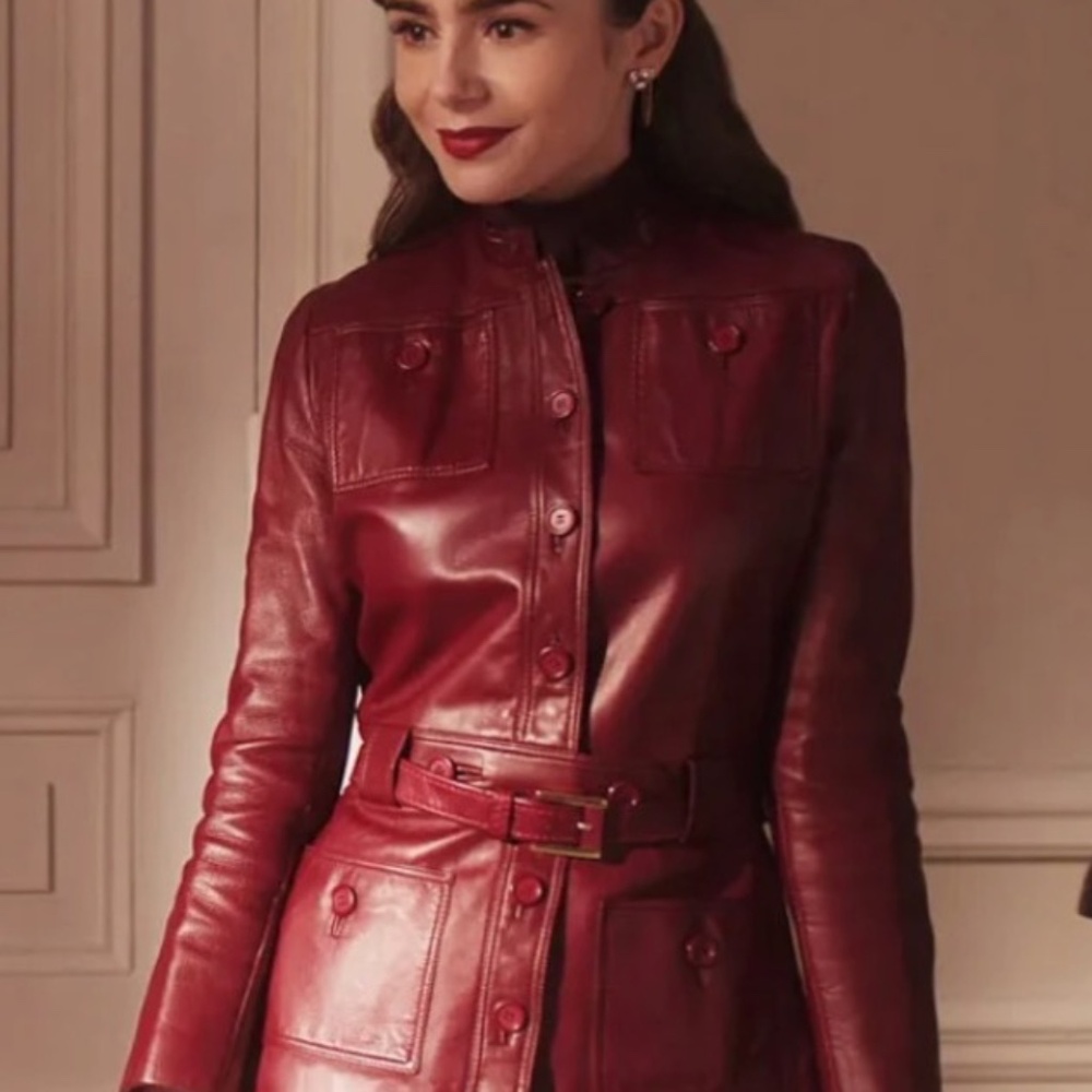 Emily in Paris Red Leather Jacket